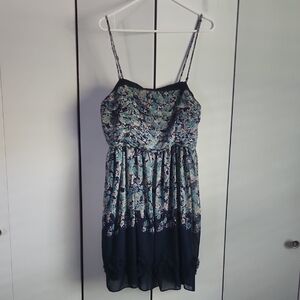 LC Lauren Conrad Blue and Black Spaghetti Strap Sundress